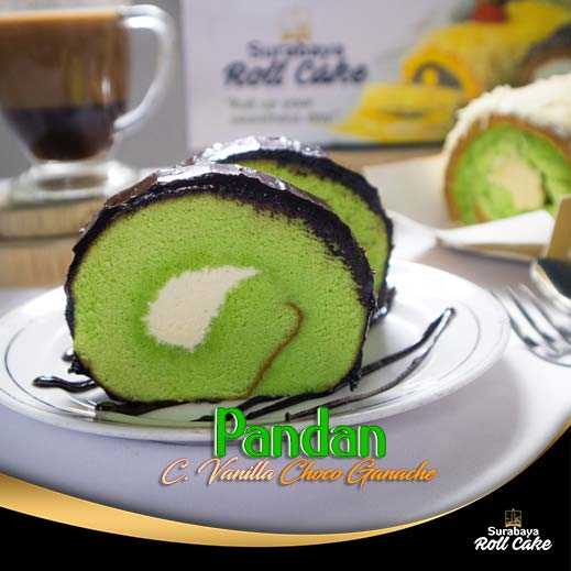 Oleh Oleh Khas Surabaya Roll Cake Pandan Cream Vanilla Choco Ganache